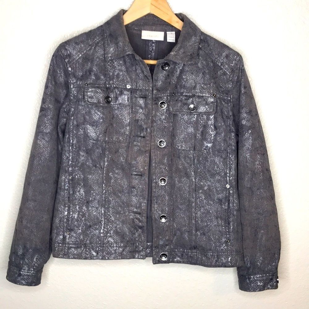 Chico’s Textured Snakeskin Jacket Button up